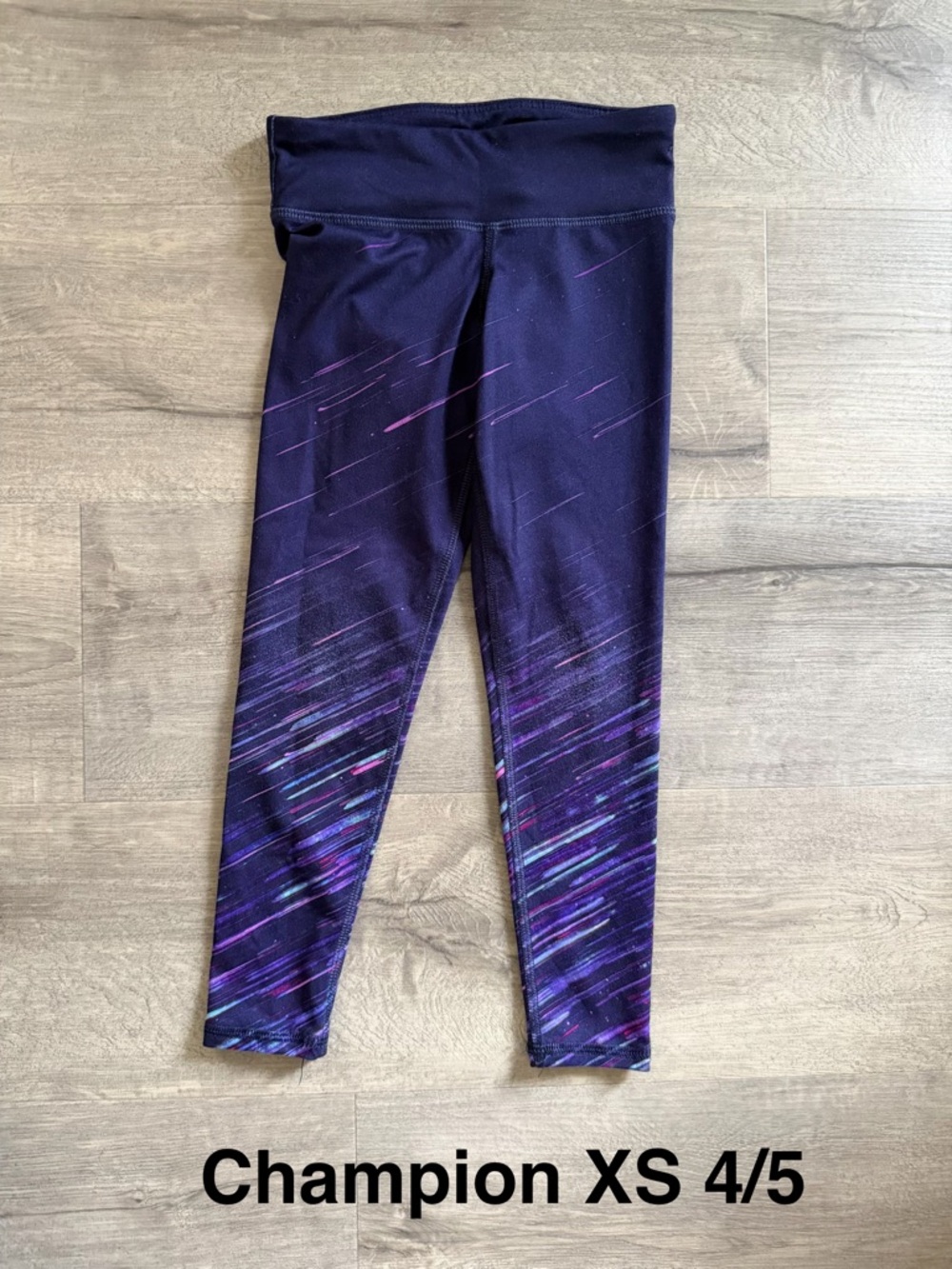 Champion Girls' Dark Purple Space-Streak Leggings with Pink & Blue Accents